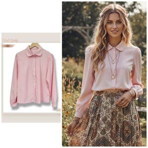 🌿First Lady Vintage Pink Peter Pan Collar Blouse XL -Pleated Front Top